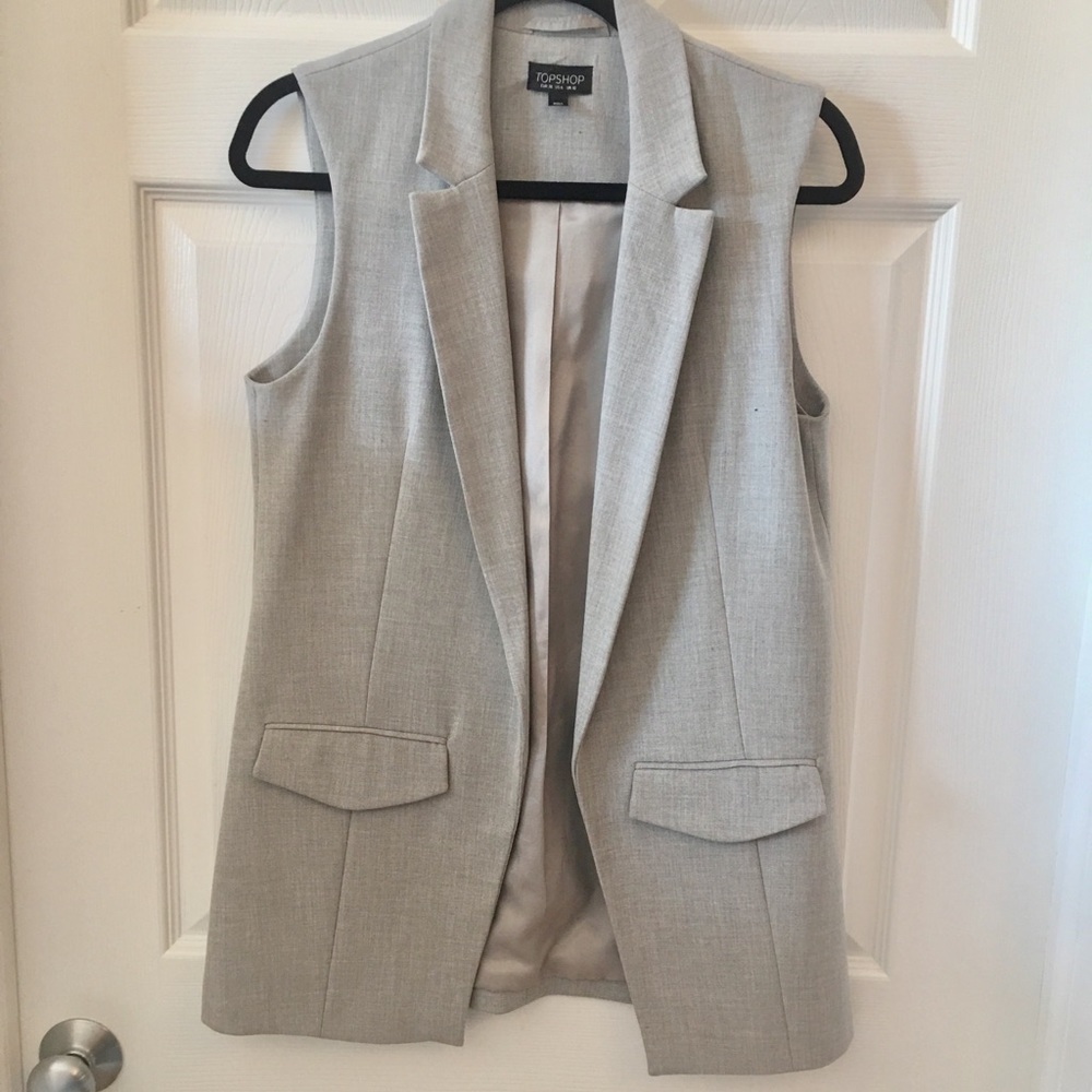 Grey Topshop Sleeveless Long Blazer